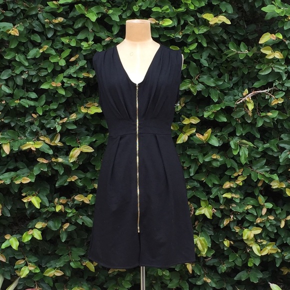 black dress with gold zipper in front